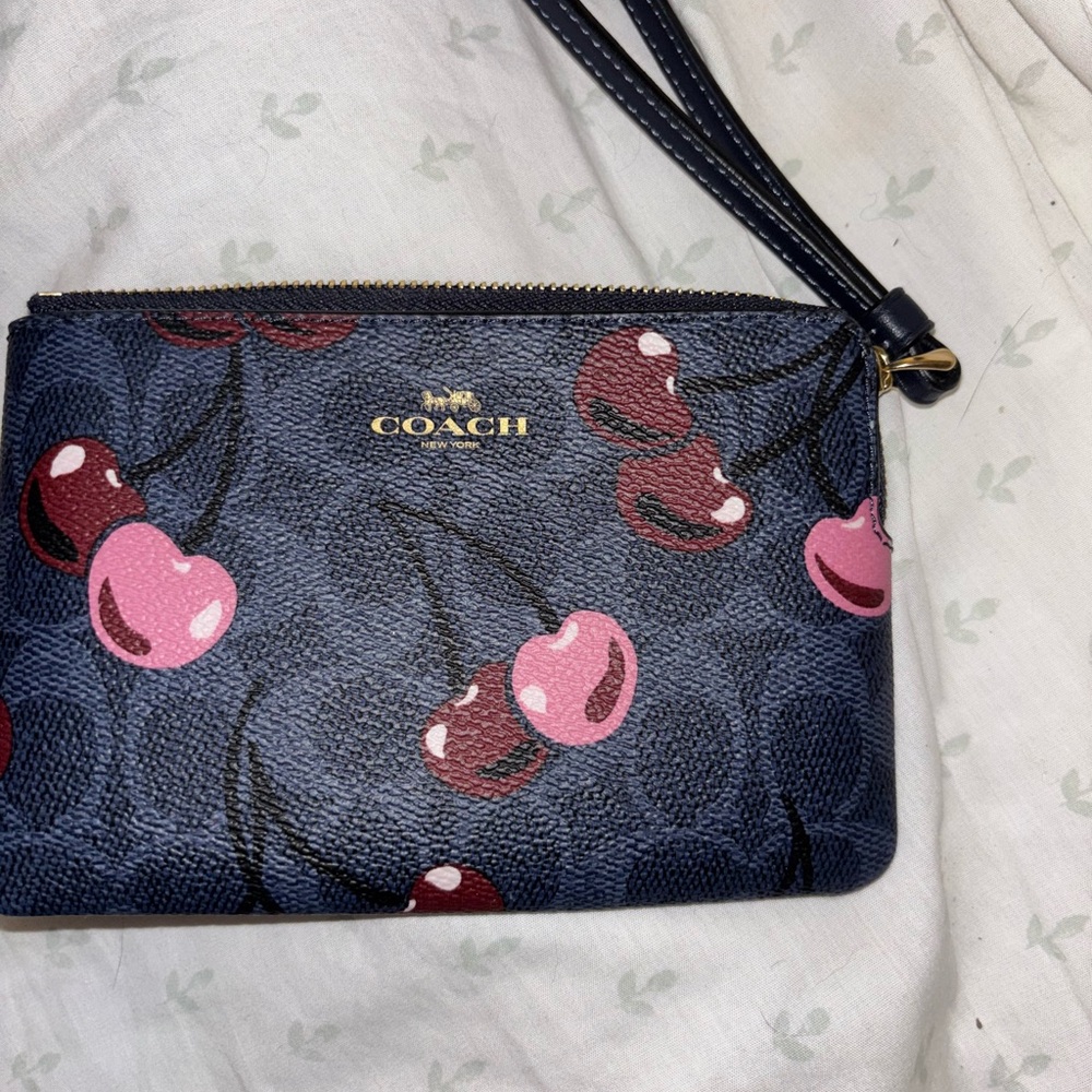 Coach Dark Blue and Pink Cherry Wristlet